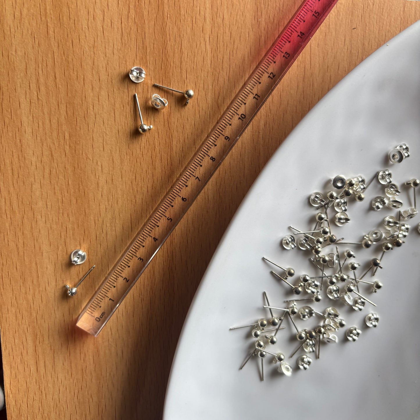Brass with Silver Plated - Ball Earring with Kadi Stud - Anti Tarnish