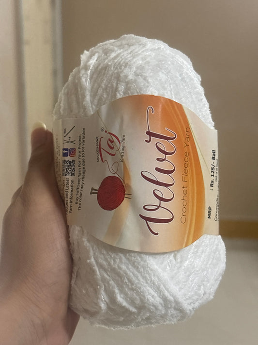 Thin Velvet Yarn - Taj Shade White