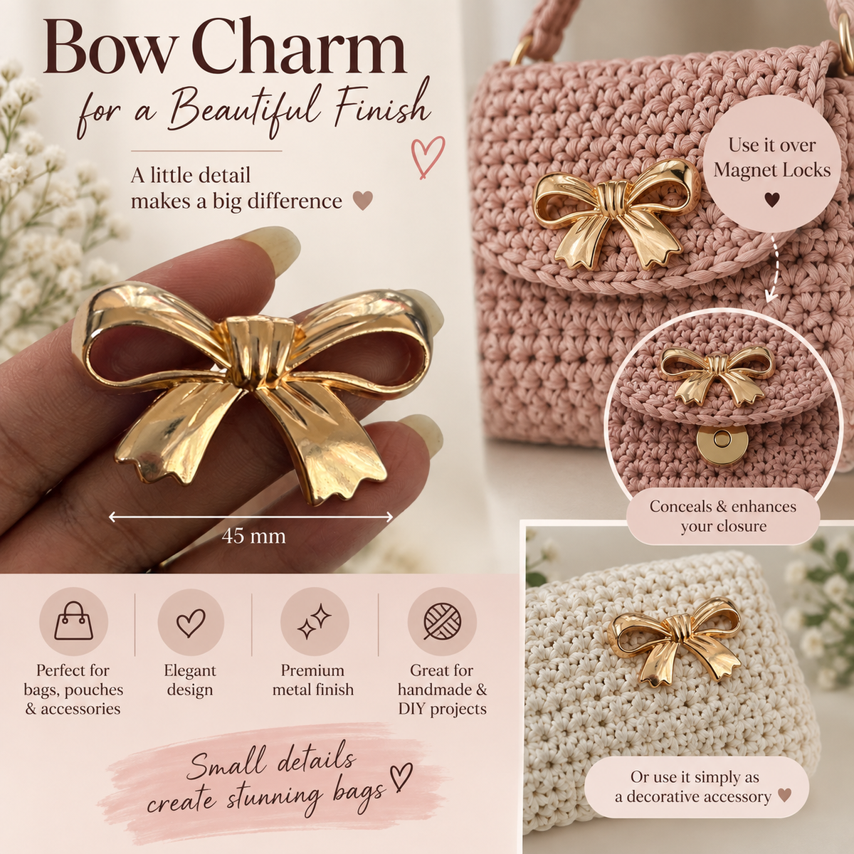 Bow Bag Charm - Clip On