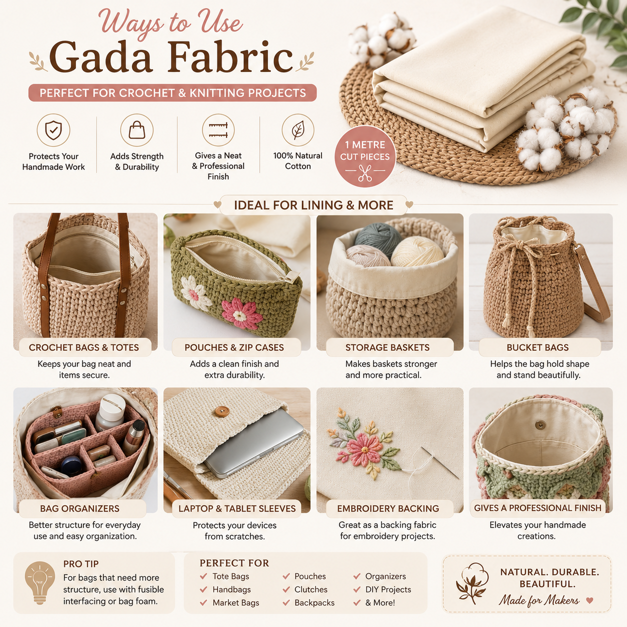 Premium Unbleached Cotton Gada Fabric (1 Metre Cut)